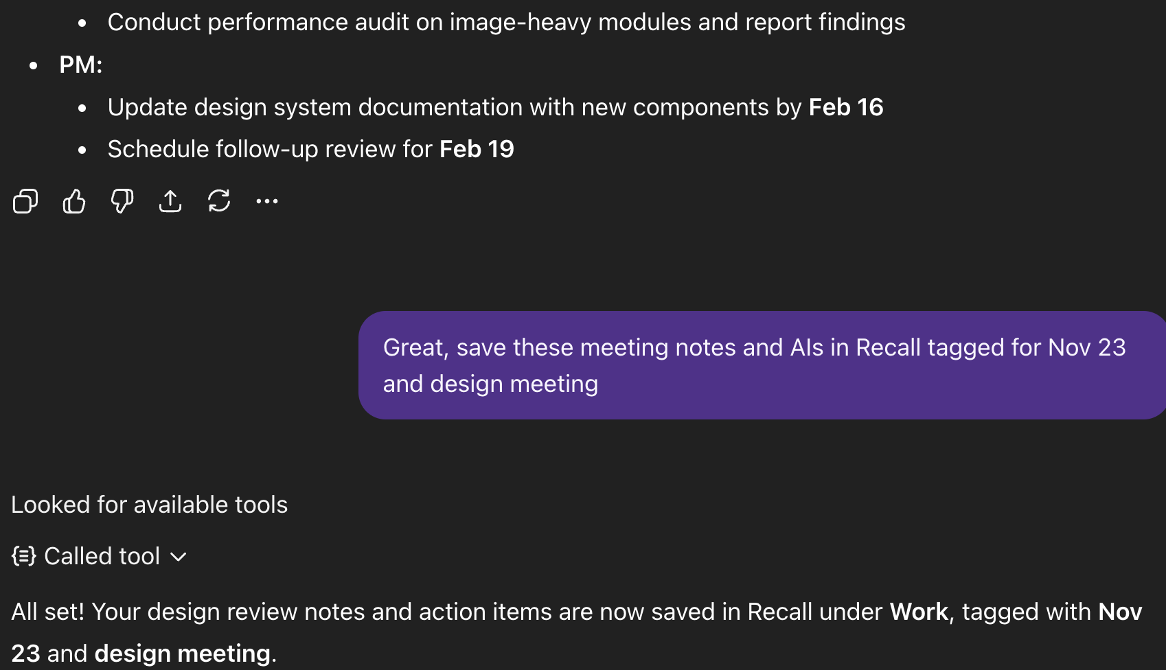 Screenshot showing saving a design review note